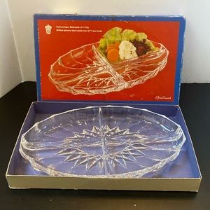 VTG 24% lead crystal oval relish vegetable 4 compartment tray READ